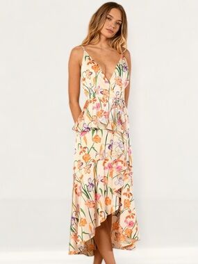 Hutch Cream Floral Hollis Wrap High-Low Maxi Dress - Large NWOT